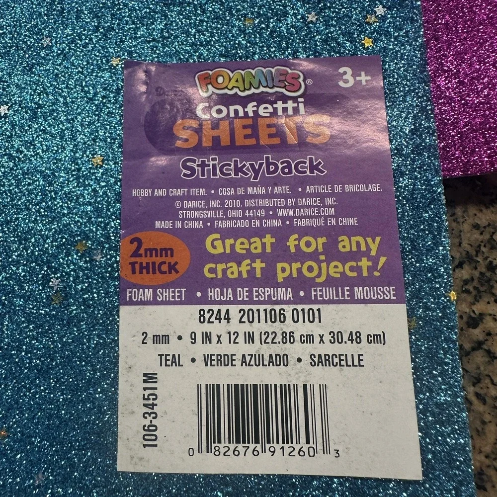 Foamies Confetti Stickyback Foam Sheets‎ Lot Of 5 9x12 Multi Color Craft DIY